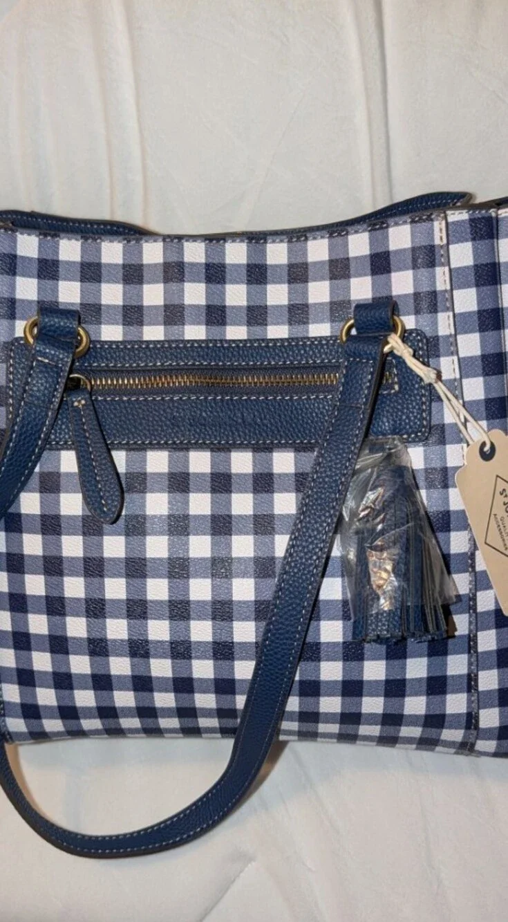 St. John's Bay Gingham Shoulder Bag Blue White NWT
